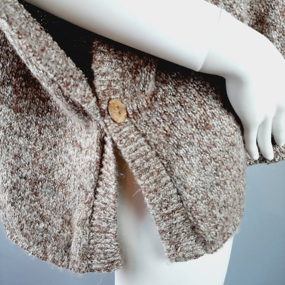 American Rag Poncho Sweater Womens One Size Brown Knit Turtleneck Button Closure - Picture 4 of 7